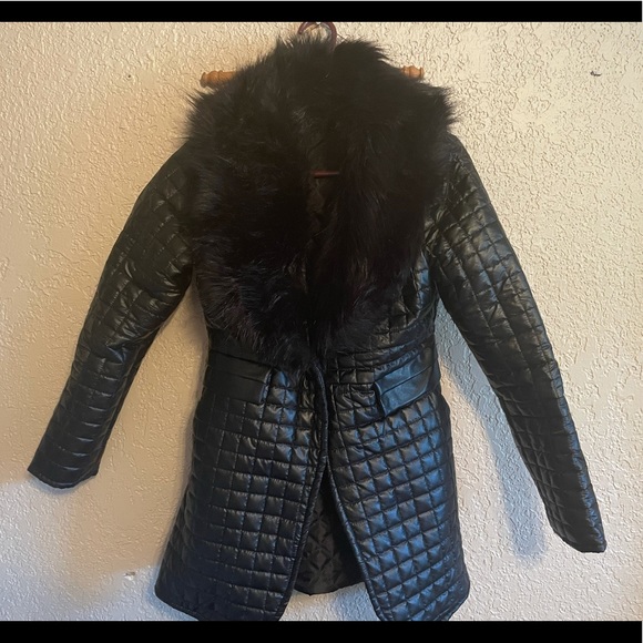 River Island Black Faux Leather Longline Belted Jacket Black Faux